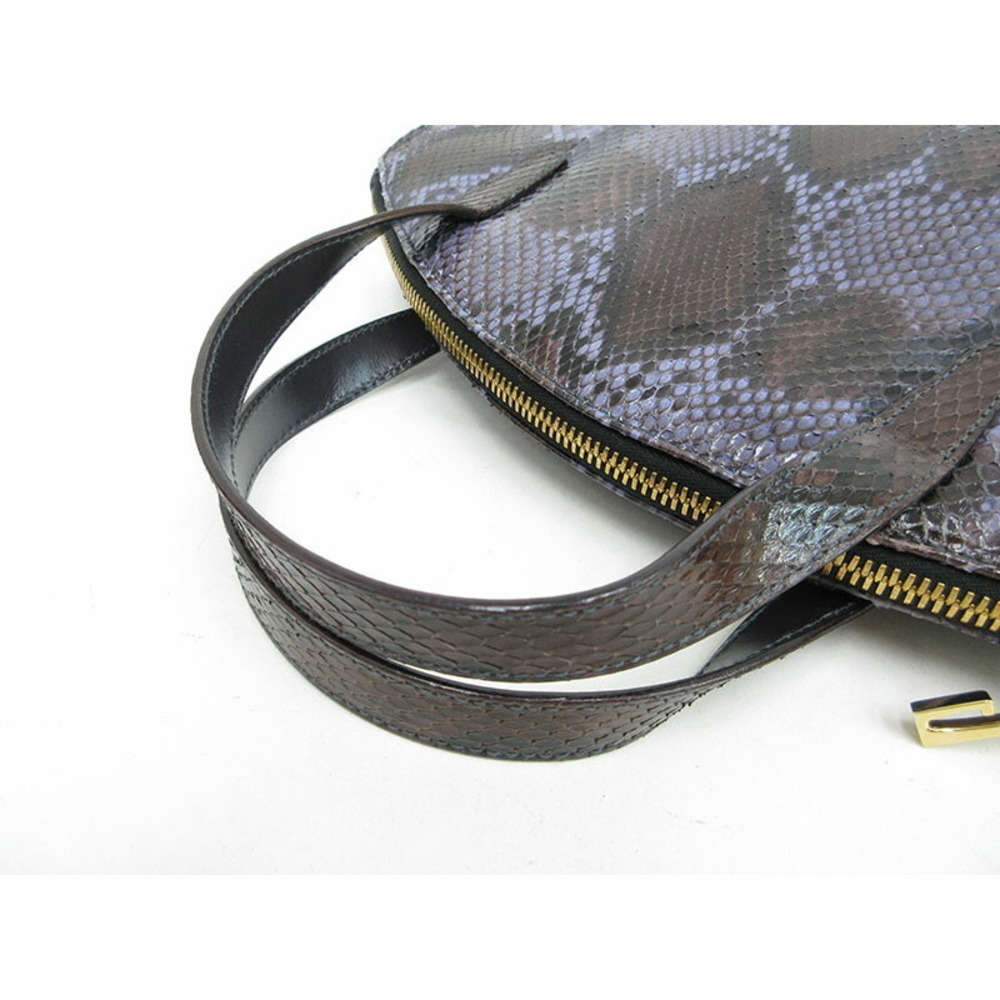 Gucci Leather Python Handbag Blue Brown - image 6